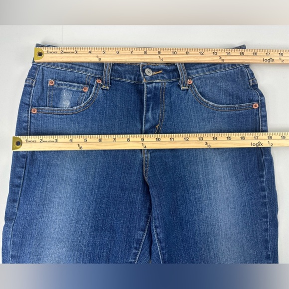 Levis 515 Bootcut Denim Blue Jeans Women's Size 4 Short Mid-Rise Distressed - Picture 10 of 13